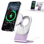 Chargeur Mag Safe BHHB Chargeur sans Fil Chargeur mag-Safe avec Support pour iPhone 16/15/14/13/12/Xs/X/Xr/8 Série et Air Pods 4/3/2/Pro (Rose)