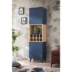 komodee Vitrine Armoire Fondi Avec Casier à Vin, 2 Portes, Style Scandinave, Pour Salon, Cuisine, Salle à Manger, Bureau, Bleu, Bois Clair, 173x35x46