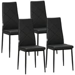 HOMCOM Chaise Salle à Manger Lot de 4, Chaise de Cuisine Moderne avec Dossier Haut, siège rembourré, revêtement synthétique et Pieds en Acier, pour Salon, Salle à Manger, Noir