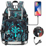 The Legend of Zelda: Breath of the Wild Eye Spel USB Ryggsäck - Cosplay Student Skolväska för Unisex - Resa Dator Resa Laptop Väskor