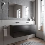 Grand meuble vasque de salle de bain mdf Noir mat avec lavabo fonte minérale Noir mat - 140x45,6x50cm - ava bruxelles - Noir mat, Noir mat sans trou