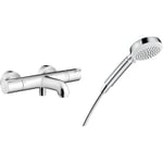 hansgrohe MyFox - Mitigeur baignoire thermostatique, Robinet de baignoire & MyClub Douchette à main Vario EcoSmart, blanc/chromé, 26685400