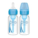 Dr. Brown's Anti-Colic Options+ Narrow Baby Bottle, 4oz/120 ml, with Level 1 Slow Flow Teat, Pack of 2, Blue