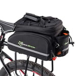 ROCKBROS Sacoche Velo Porte Bagage Arriere Étanche 10-35L, Cyclisme Sac de Rangement Arrière Pliable de Vélo Route Portable Panier avec Housse de Pluie Noir Vert, Motif 1