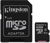 Kingston Carte Mémoire Micro Sdxc Classe 10 64 Go Pour Huawei P20Lite, Mate20Lite, P Smart, P10, P10 Plus, Y7 (2018), Y6 (2018), P8 Lite