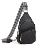 CLUCI Sac de Poitrine pour Femme, Petit Sac à bandoulière PU Cuir, Sac de Ssport Décontracté Sacoche Bandouliere, Sling Bag Crossbody bag Bandoulière réglable, 2 - Noir