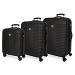 Roll Road India Set de Bagages Noir 55/70/80 cms Rigide ABS Serrure à combinaison 220L 4 roues doubles Bagage à main