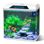 Nobleza - 30L Petit Aquarium Complet avec Système de Filtration Intégré et Éclairage LED, Blanc, Aquariums d'Entrée de Gamme pour Poisson