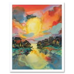 Atmospheric Clouds Over Mono Lake Fishing Village at Dawn Modern Watercolour Painting Art Print Framed Poster Wall Decor 12x16 inch