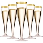 50 st Champagne-glas med guldkanter 150ml, återanvändbara champagneglas med fot för trädgårdsbryllop, dagsfester, duschfester (5 x 17cm)