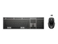 HP 725 - Ensemble clavier et souris - multi-appareils, rechargeable, alimenté par SuperCapacitor - full size - sans fil - 2.4 GHz, Bluetooth - QWERTY - Anglais - noir tombée de nuit - Smart Buy