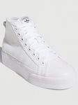 adidas Originals Womens Nizza Platform Mid Trainers - White, White/White, Size 7, Women