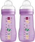 MAM Easy Active Baby Bottles Medium Flow Teats Size 2 Twin Pack 270ml Purple