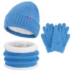 Enfant Garçon Fille Hiver Chapeau Bonnet Echarpe Gants Ensemble 4 5 6 7 8 Ans Polaire Bonnets Pom Casquette Cache Cou Gant Cadeaux pour Filles Garçons