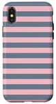 Coque pour iPhone X/XS Rose Gris rayé Girly Esthétique Preppy Stripes