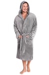 CityComfort Robes luxe peignoir à capuche pour homme en polaire douce Peignoir de bain Peignoir de bain avec Châle fourrure détail ou hotte-Cadeau avec ruban Parfait Coffret cadeau (XXL, Gris Clair)