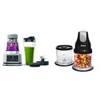 Ninja Foodi Power Nutri Blender [CB100UK] 2-in-1 Blender, Auto-iQ, Smart Motor, 700ml Cup & 400ml Bowl, 1100W silver & Ninja Professional Chopper [NJ1002UKBK] Stackable, 200W, Black