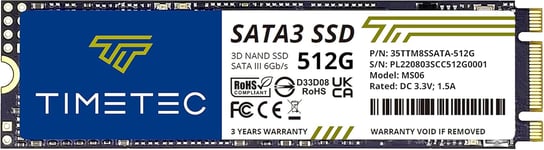 512 Go SSD 3D NAND TLC SATA III 6 GB/s M.2 2280 NGFF 256 ToW Vitesse de Lecture jusqu'à 550 Mo/s SLC Cache Performance Boost Disque SSD Interne pour PC Ordinateur Portable et de Bureau