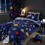 Catherine Lansfield Lost In Space Reversible Junior Duvet Cover Set with Pillowcases Blue