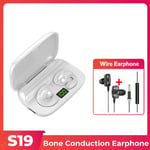 Écouteurs Bluetooth a conduction osseuse Boucle d'oreille Casque sans fil Clip d'oreille avec micro Écouteurs HiFi Stéréo Sports Casques étanches-Blanc avec filaire