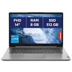 Lenovo IdeaPad 1 14IAU7 - Ordinateur Portable 14'' FHD (Intel Core i5-1235U, RAM 8Go, SSD 512Go, Intel Iris XE Graphics, Windows 11 Home) Clavier AZERTY Français - Gris