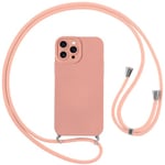 Vauki Coque pour iPhone 15 Pro Max avec Cordon, Etui avec Collier - Tour de Cou Lanière en Corde - Silicone Housse avec Réglable Chaine pour iPhone 15Pro Max, Bandouliere - Rose