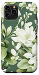 Coque pour iPhone 11 Pro Vert sauge blanc aquarelle fleurs motif floral élégant