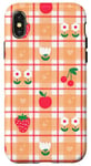 Coque pour iPhone X/XS Vichy orange avec pommes, fleurs, cœurs, cerises, étoiles