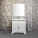 Meuble salle de bain avec vasque/lavabo doliana 80 à poser laqué Blanc mat, avec miroir simple avec spot en Led