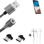 Data charging cable for + headphones Motorola Moto G42 + USB type C a. Micro-USB