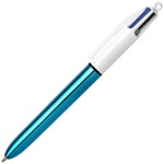 Bic 4 couleurs Shine - Stylo bille rétractable pointe moyenne 1 mm Corps Bleu métal