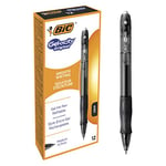 BIC Gel-ocity - Stylos Gel Rétractables et Rechargeables - Pointe Moyenne (0,7 mm) - Noir, Boîte de 12