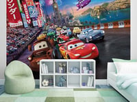 Sunny Decor SD401 Disney Papier peint photo Cars Race 254 x 184 cm Papier peint, décoration murale, voiture, course automobile, McQuuen, chambre d'enfant