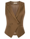 Belle Poque Gilet élégant à double boutonnage pour femme Style rétro avec poches, marron, S