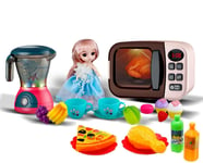 2 in 1 Kids kitchen appliance Blender mixer Microwave Oven food Play Set & Doll