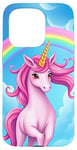 iPhone 15 Pro Colorful Unicorn in Clouds with Bright Rainbow Case