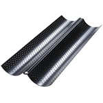 Dilpeak Moulle baguette four, moulle à baguette pain, moule baguette, plaque de cuisson perforée Anti-antiadhésif, pour 2 baguettes, moules à pain en haute qualité (38x16.2x2.4cm noir)