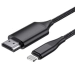 Câble Hdmi Pour Iphone, Câble Convertisseur Hdmi 2.0M, Iphone/Ipad Vers Tv, Câble De Connexion Hdmi, Ios 16, 15, 14, 13, Sortie Tv Youtube, Hd1080P Noir[CAB300998]