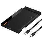 FANTEC PL-25U31 USB3.2 Gen2 SSD/Hard Drive Enclosure for 1x SATA 2.5 inch SATA SSD/HDD (Max. 9.5mm Height), Transfer Rates up to 10Gbit/s (SUPERSPEED+), USB-C, no Tools Required, Plastic, Black