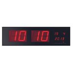 Perel Horloge Murale LED, Horloge Digitale Murale, Horloge à LED Murale, Horloge numérique LED, Grande Horloge Murale, Horloge Digitale Murale LED à Piles, Noir, Rouge