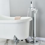 Chrome Floor Mounted Free Standing Bathtub Taps Waterfall Tub Filler Mixer Tap