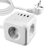 Multiprise À 3 Prises Avec Interrupteur, Cube Multiprise, 3 Prises Avec 3 Ports Usb Et 1 Port Usb-C, Adaptateur De Prise Pour Bureau, Maison - Câble De 1,5 M