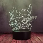 Mengxing Lilo and Stitch 3D Lamp Optical LED Night Light, Stitch Teddy Doll Koala Play Guitar Model USB Table Lamp, 16 Colors Dimmable Remote Lamp, Kid Birthday Gift Home Decor(5.51in*5.9in)