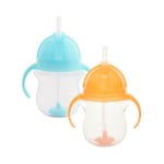 Munchkin Click Lock Tip & Sip Straw Cup Set, Baby Toddler Sippy Cups with Straw, BPA Free Leakproof Cup Dishwasher Safe Baby Cup Weighted Straw Childrens Baby Bottles -7oz/207ml, 2 Pack, Blue/Orange