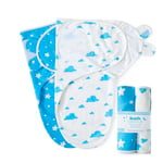 ikads Baby Swaddle Blanket 0-3 Months - 100% Breathable Organic Cotton Fabric - Baby Swaddle Wrap for New Born - Pack of 2 Baby Swaddles for Newborn with Hooks & Loop (Blue)