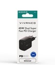 Vivanco Super Nopea 2x USB-C PD 45W kotilaturi Musta