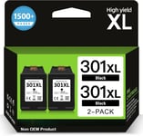 Cartouche 301 Noir,Encre 301 Xl Noir Remplacement Pour Hp 301 Pack De 2 Cartouches,Encre Imprimante 301Xl Pour Deskjet 3050 1050 J410 2544 Envy 4500 4504 Officejet 2620 4630 4632 4634