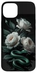 iPhone 15 Plus Green Snakes and White Roses Gothic Pattern Case