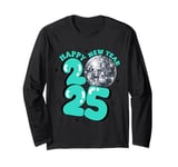 New Year 2025 Disco Ball Party NYE New Year Eve Retro Aqua Long Sleeve T-Shirt