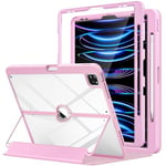 MoKo Case for iPad Pro 12.9 6th/5th/4th/3rd Generation 2022/2021/2020/2018 with Pencil Holder, iPad Pro 12.9 Case with Screen Protector Clear Back, Multi Angle Stand, Auto Wake/Sleep, Nosegay Pink